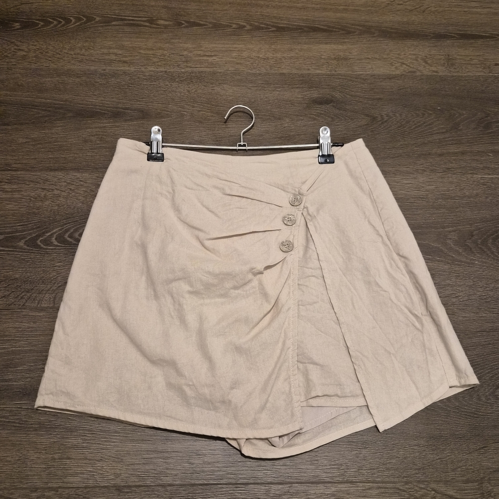 Beige Button-Front Skirt